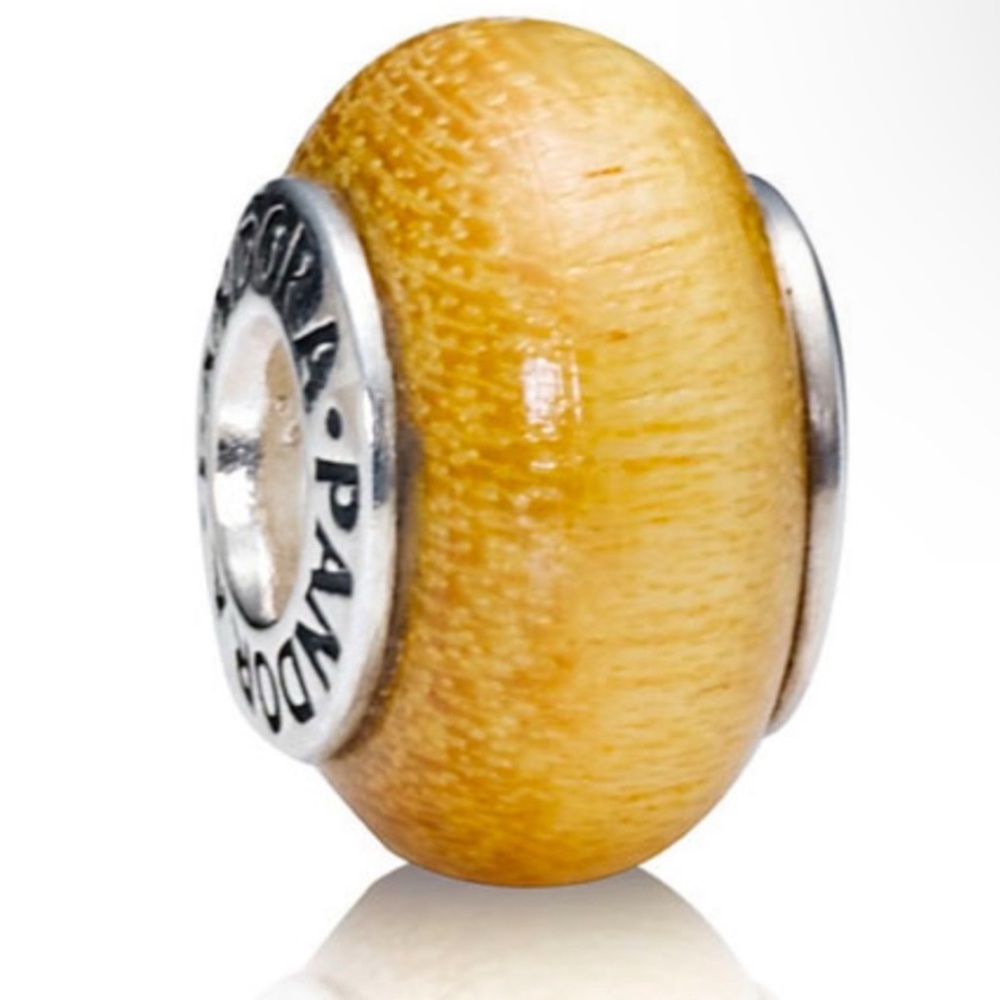 Authentic Retired PANDORA Pau Amarelo Light Wood Charm With Sterling Silver Core